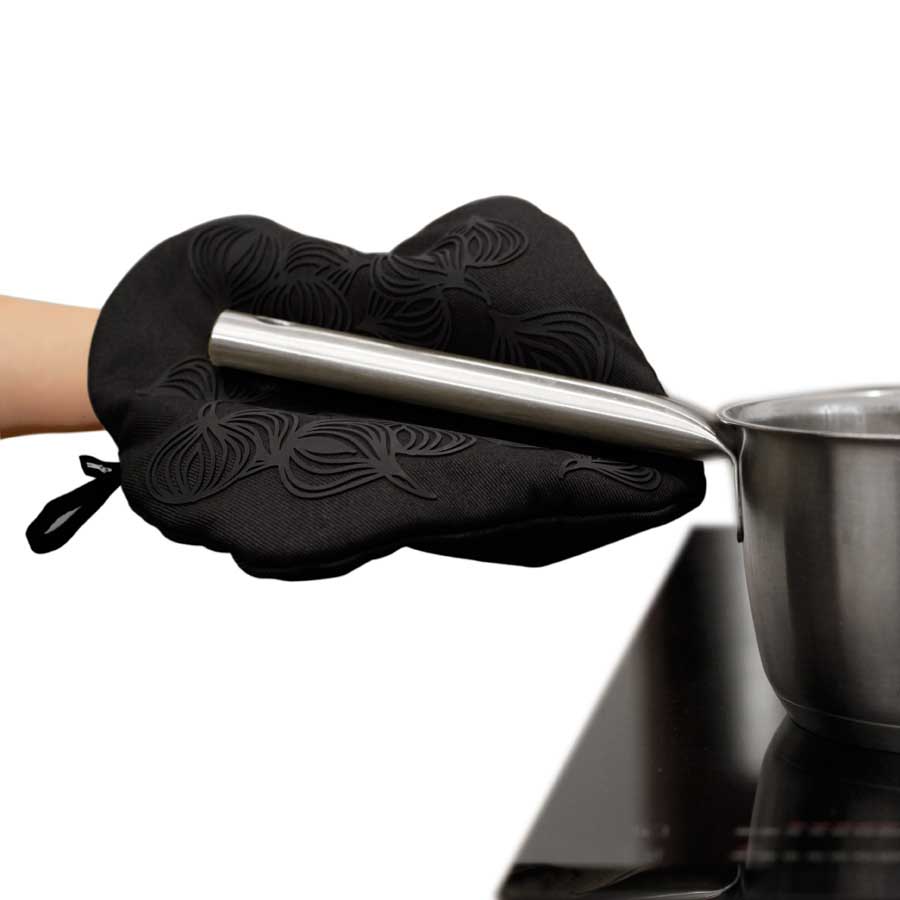 Non-slip Potholder/Trivet with pocket 3-in-1 - Black. ø 22 cm. Cotton, silicone