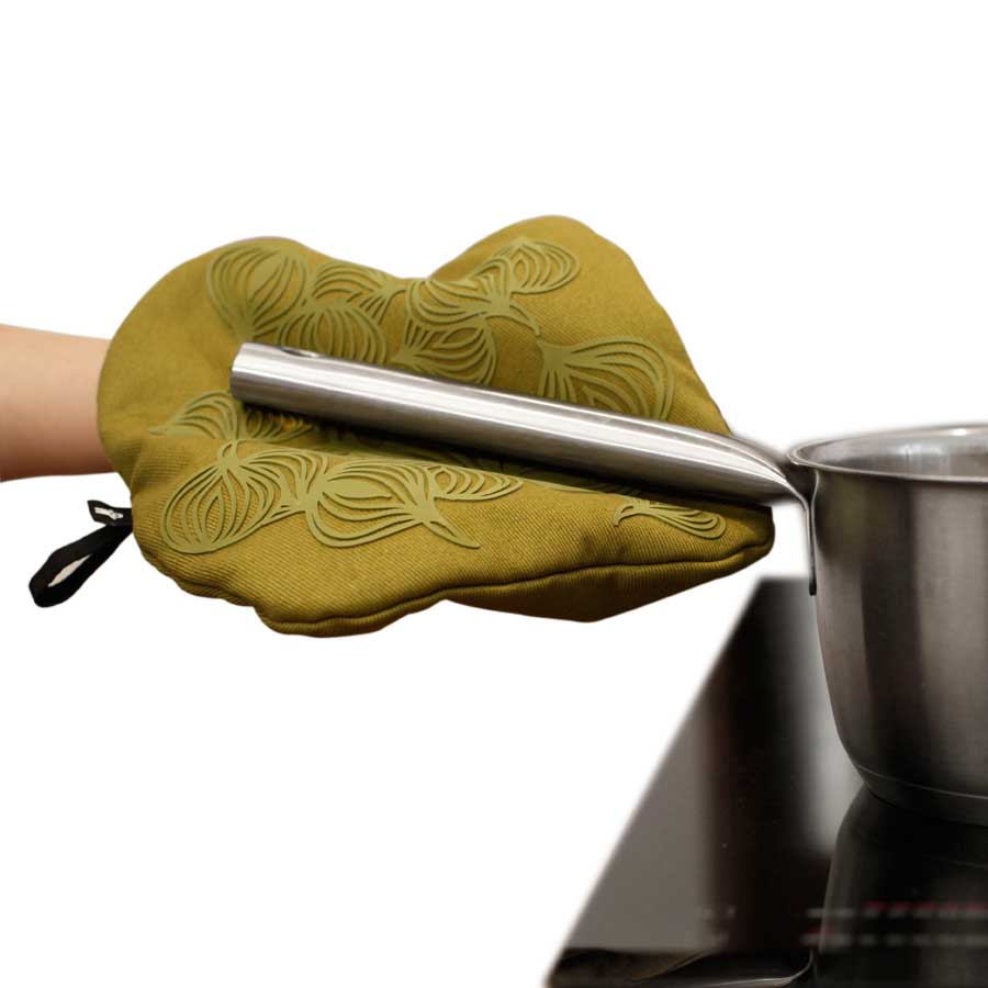Non-slip Potholder with pocket. 3-in-1 Olive Green. Cotton. Silicone