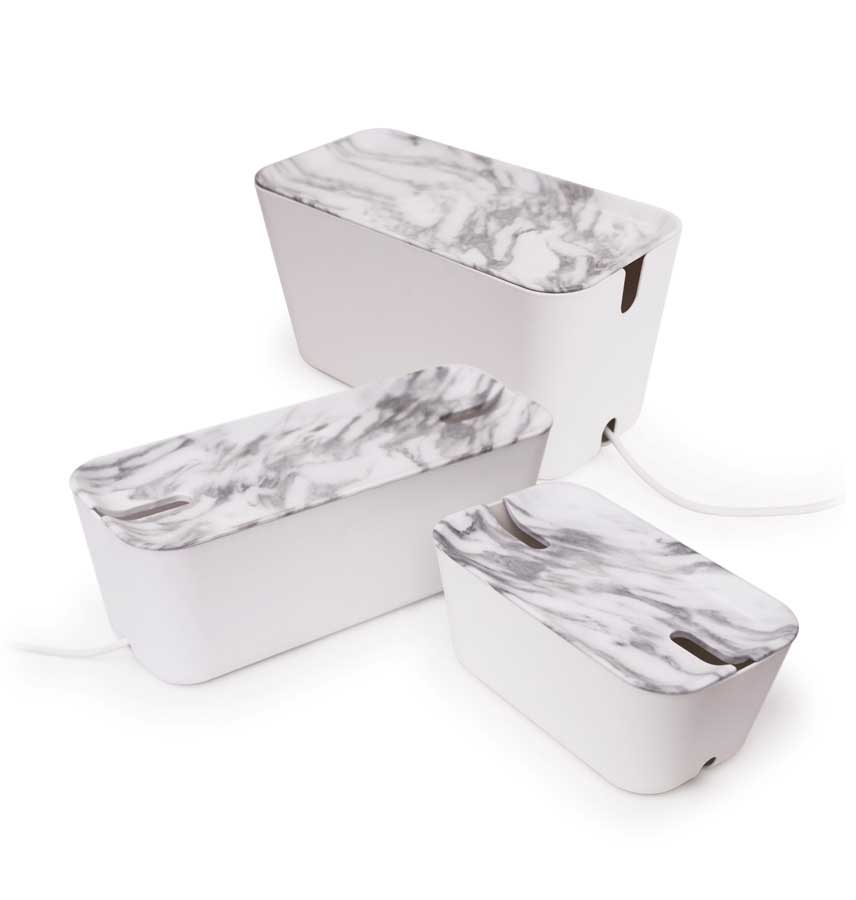 Cable Box XXL - White/Marble. 46x21,5x24,5 cm. Plastic, silicone - 4