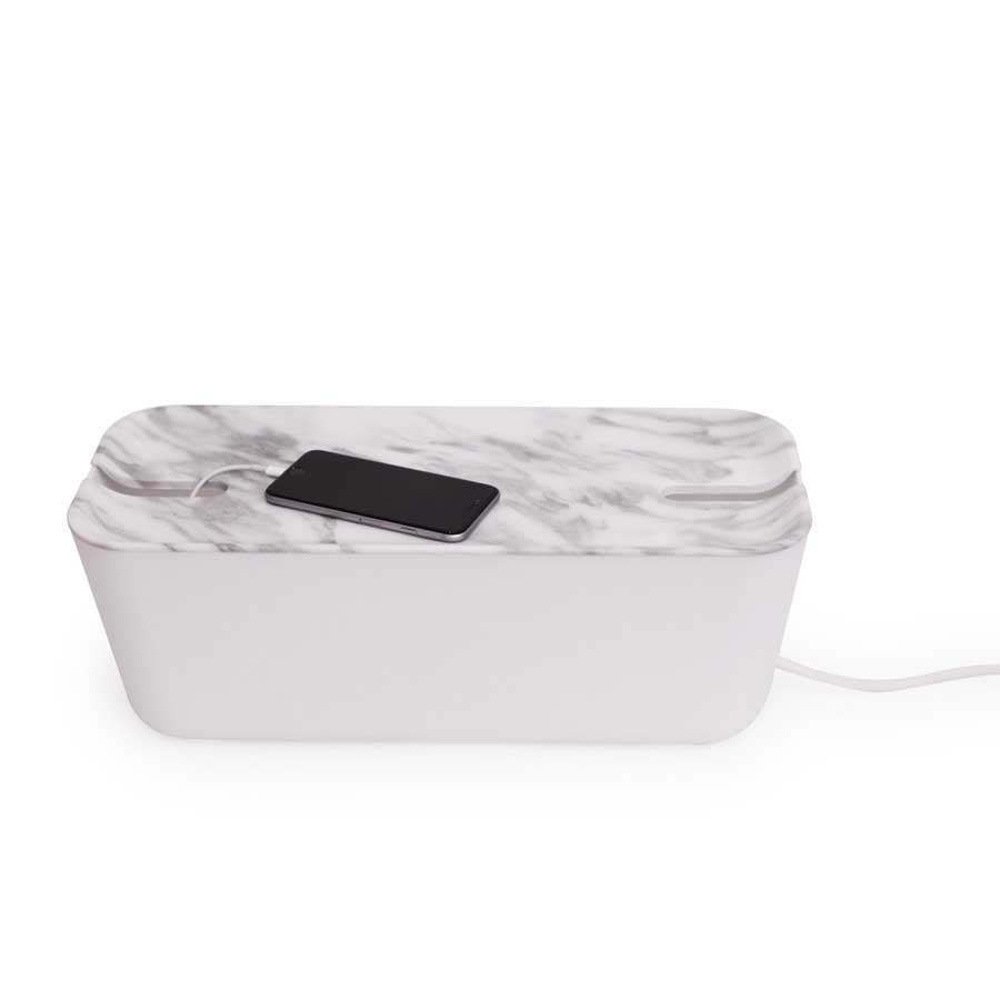 Cable Organiser XL. Hideaway - White/Marble. 45x18x17 cm. Plastic, silicone - 1