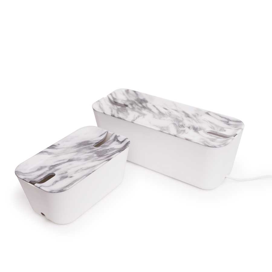 Cable Organiser XL. Hideaway - White/Marble decor. 45x18x17 cm. Plastic, silicone - 2