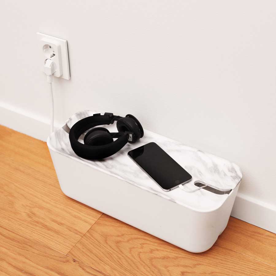 Cable Organiser XL. Hideaway - White/Marble. 45x18x17 cm. Plastic, silicone - 5
