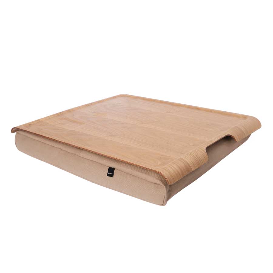 Laptray Large. Willow wood/Natural cushion. 46x38x6,5 cm. Willow (Fraxinus mandschurica China), cotton