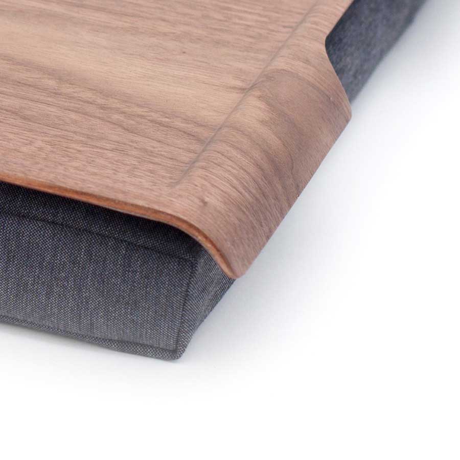 Laptray Anti-Slip - Walnut wood / Salt & Pepper Gray. 46x38x6,5 cm. Walnut  (Juglans nigra, from USA)/Cotton mix - 10