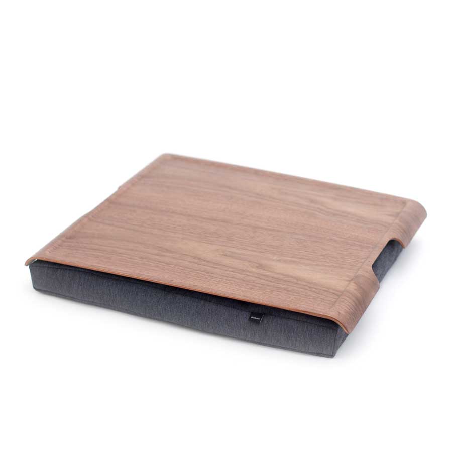 Laptray Anti-Slip - Walnut wood / Salt & Pepper Gray. 46x38x6,5 cm. Walnut  (Juglans nigra, from USA)/Cotton mix - 9