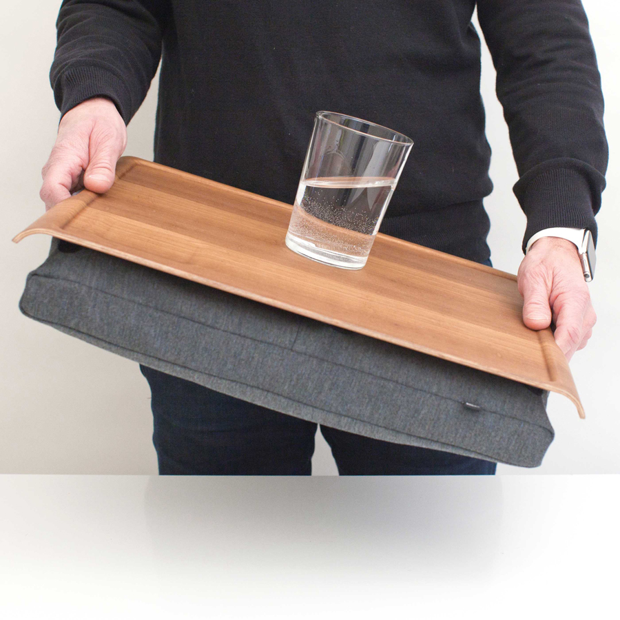 Laptray Anti-Slip. Teak wood &amp; Salt &amp; Pepper Gray cushion Non-slip surface