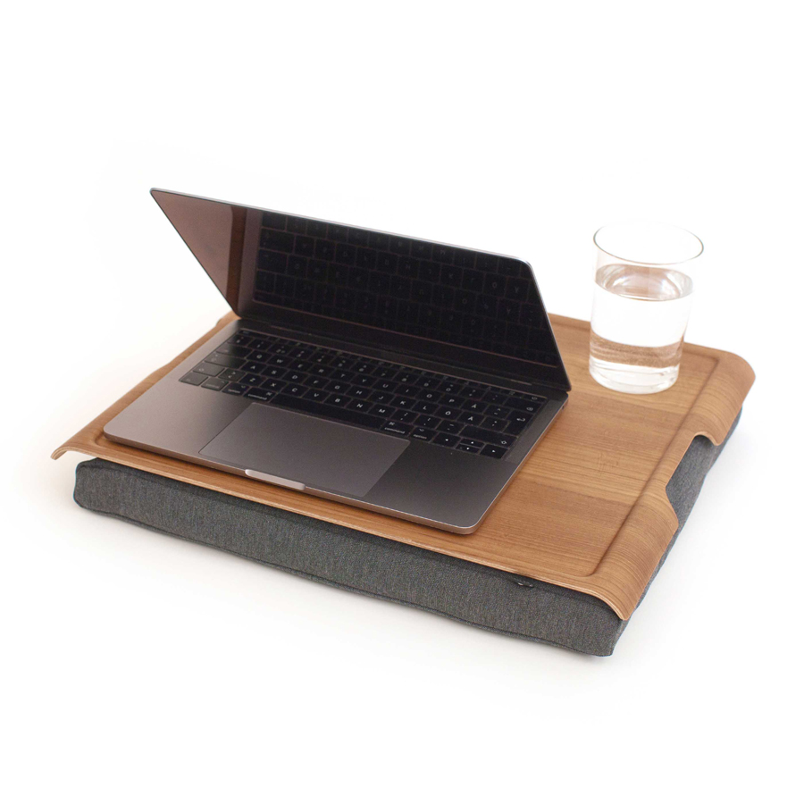 Laptray Anti-Slip. Teak wood &amp; Salt &amp; Pepper Gray cushion Non-slip surface