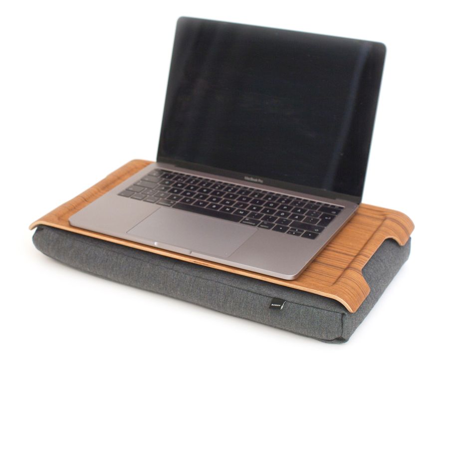 Mini Laptray Anti-Slip. Teak  wood
&amp; Salt &amp; Pepper Gray cushion
Non-slip surface