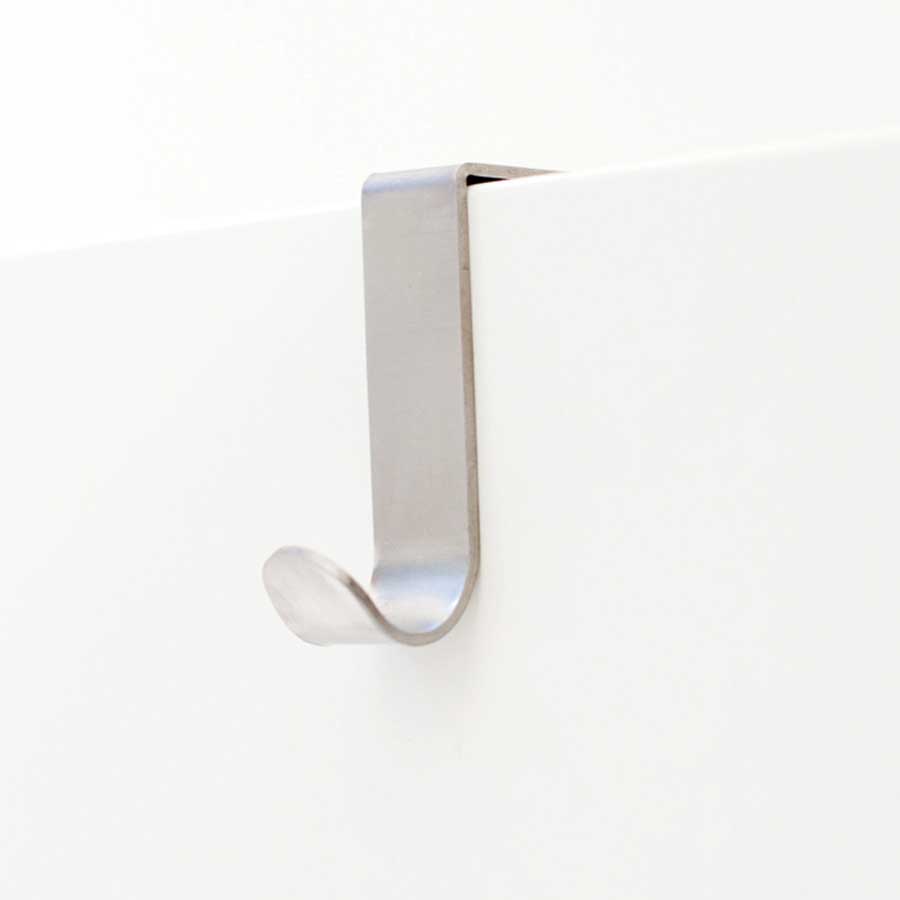 Single J hook over cabinet door, 2 pcs. Cabinet Hooks. Brushed. 1,6x5,1x2 cm. Brushed stainless steel