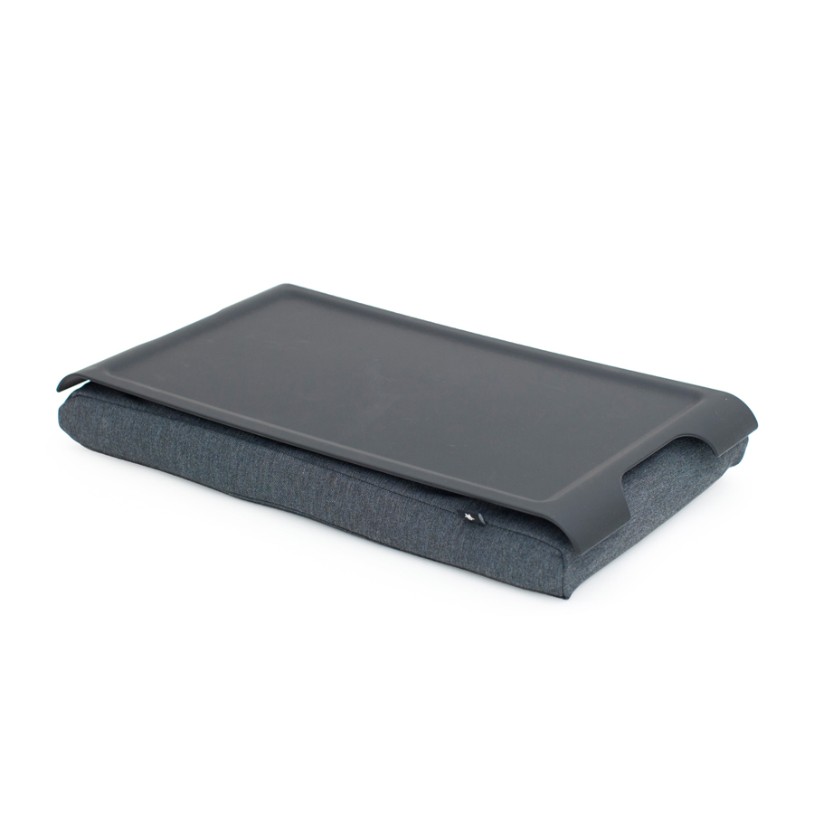 Mini Laptray Anti-Slip
Matte Black tray
Salt &amp; Pepper Gray cushion. Non-slip surface 