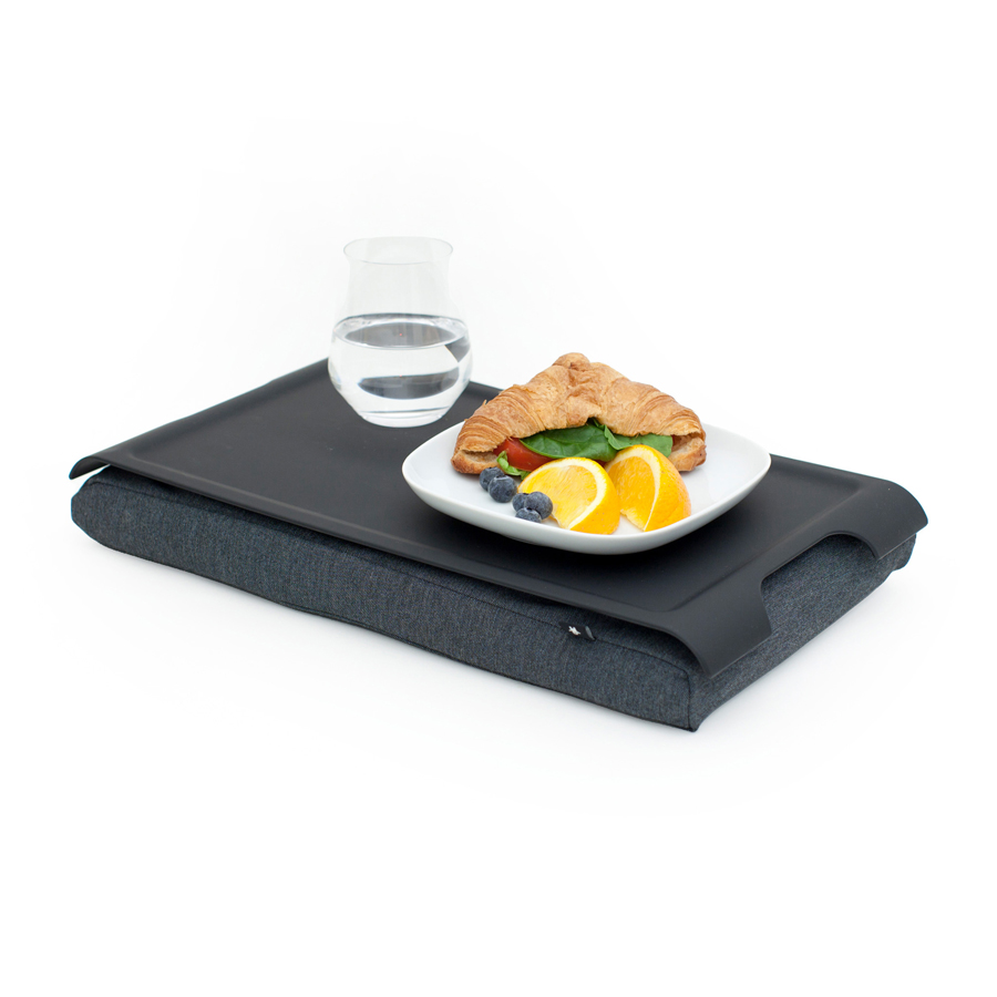 Mini Laptray Anti-Slip - Black/Salt & Pepper Gray cushion. 46x23x6,5 cm. Plastic, cotton - 2