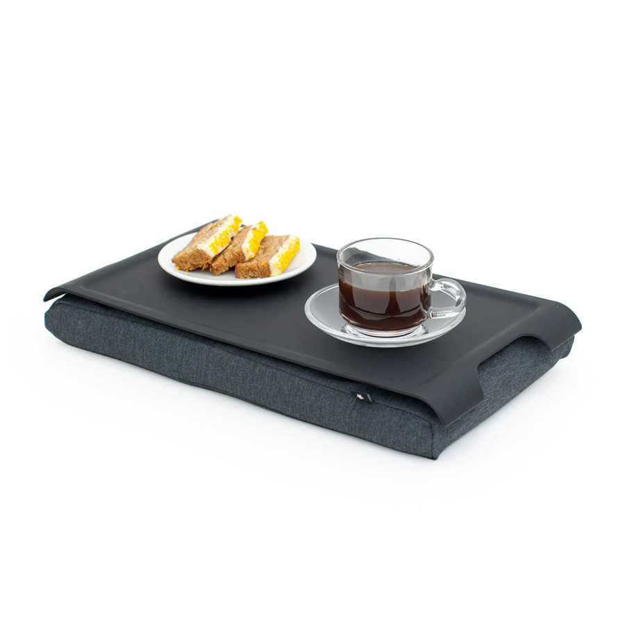 Mini Laptray Anti-Slip - Black/Salt & Pepper Gray cushion. 46x23x6,5 cm. Plastic, cotton - 6