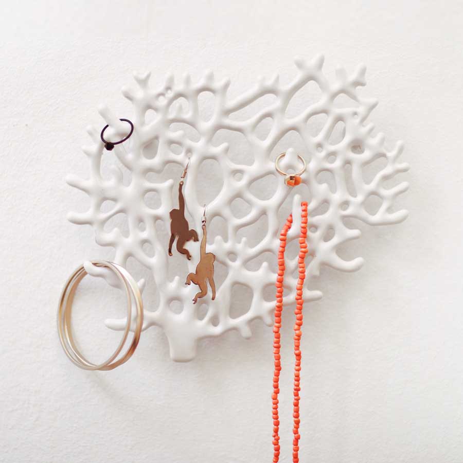 Wall mount Coral Jewelry Organizer
White. Lacquered cast zinc