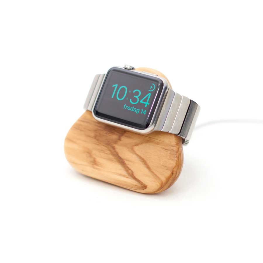 Bosign Apple Watch Charging Station - Tetra Nightstand - 6x6x8 cm. (Olea Europaea Ssp. Africana). Natural Olive Wood, Italy (oiled)