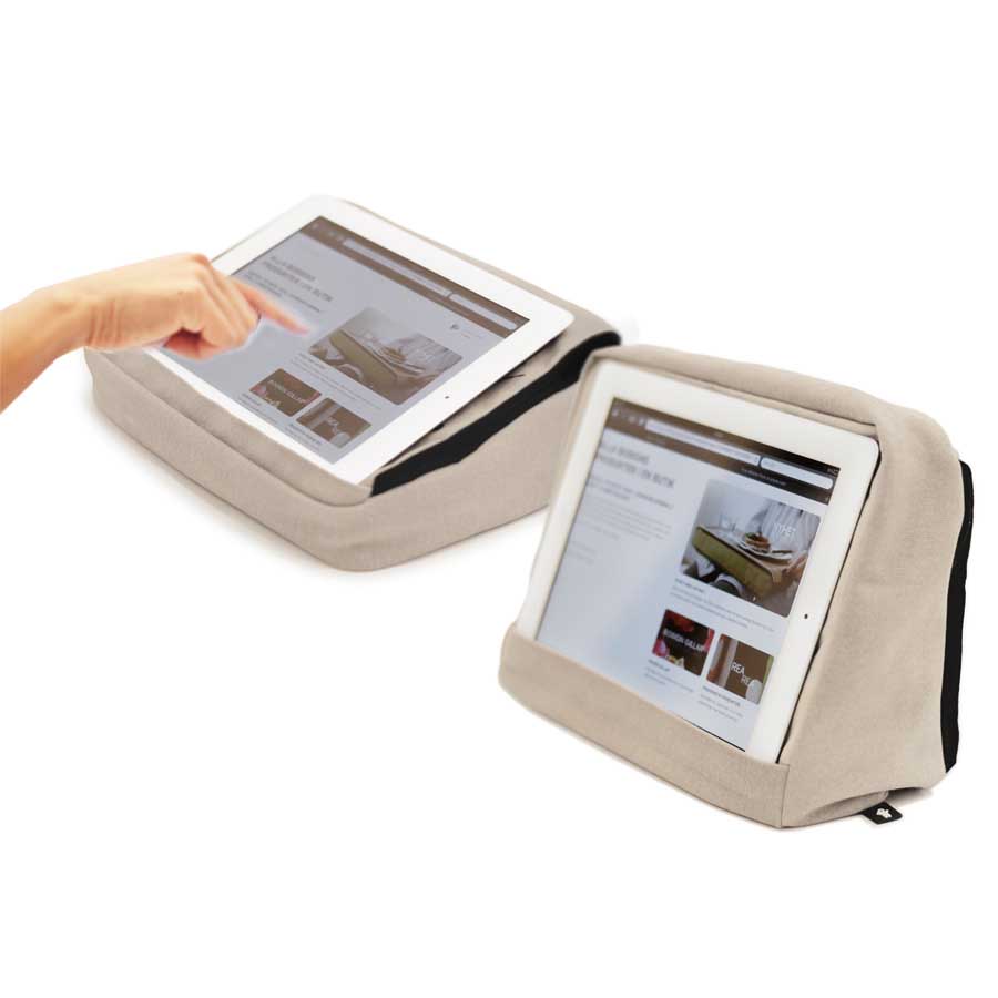 Tabletpillow 2 with inner pocket for iPad/tablet PC - Cream/Black. 27x9,5x22 cm.Cotton, silicone - 1
