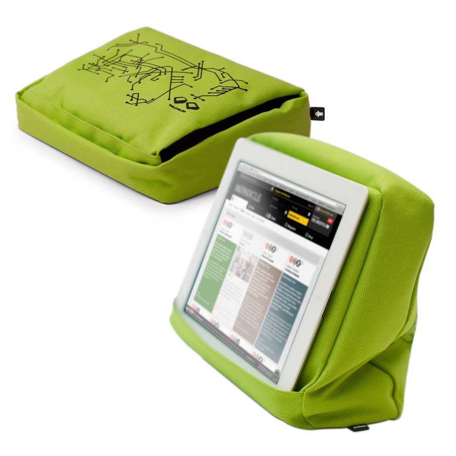 Tabletpillow Hitech 2 with inner pockets for iPad/tablet PC - Lime Green/Black. 27x9,5x22 cm. Polyester, silicone