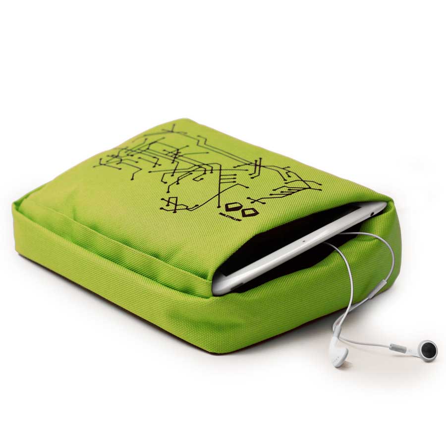 Tabletpillow Hitech 2 for iPad / tablet PC. Two inner pockets
Lime green/ Black. Polyester, silicone