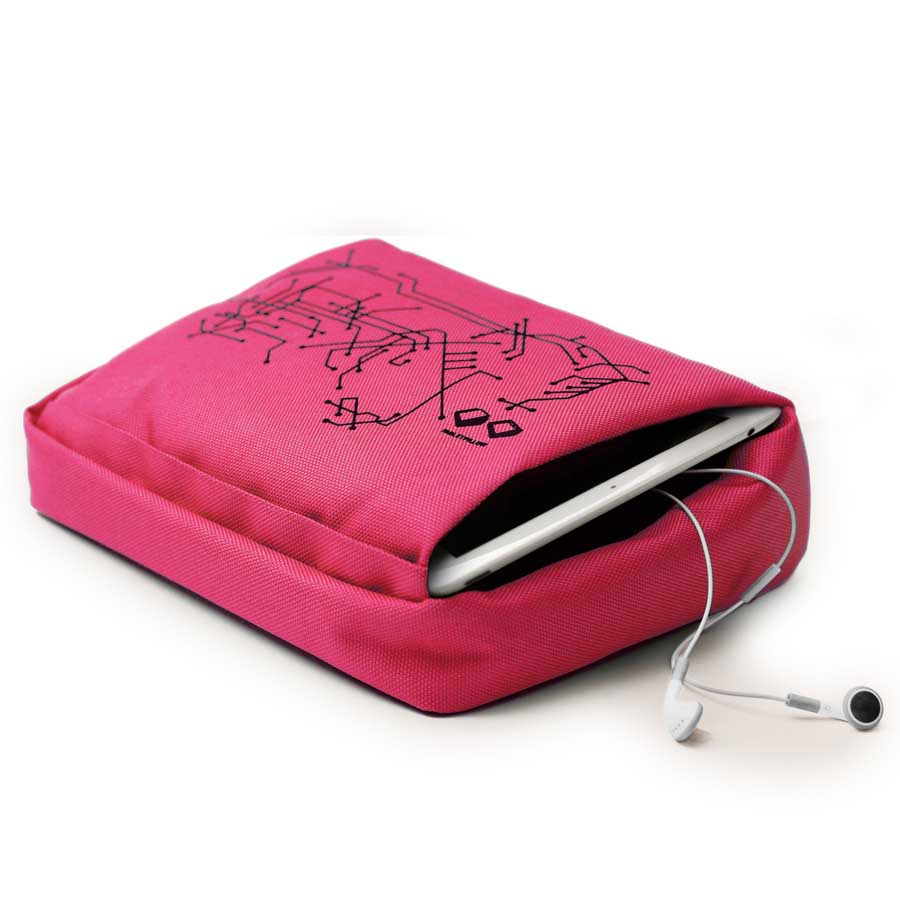 Tabletpillow Hitech 2 with inner pocket for iPad/tablet PC - Cerise/Black. 27x9,5x22 cm. Polyester, silicone - 2