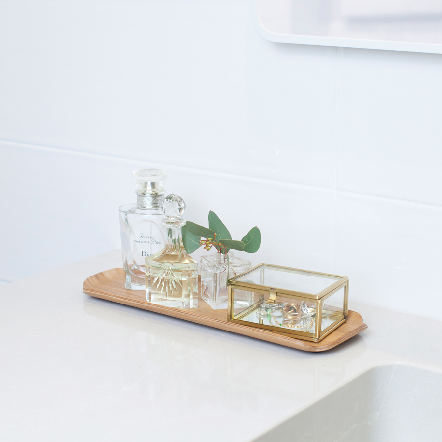 Oil and water proof Countertop Tray Leaf for Bathroom - Willow wood. Satin matt finish. 33x11,5x1,5 cm. Willow (Fraxinus mandschurica). - 8