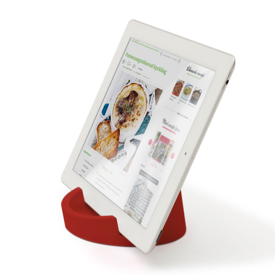 Kitchen Tablet Stand. Cookbook stand for iPad/tablet PC - Red. ø11,4 cm, 4,5 cm high. Silicone - 2
