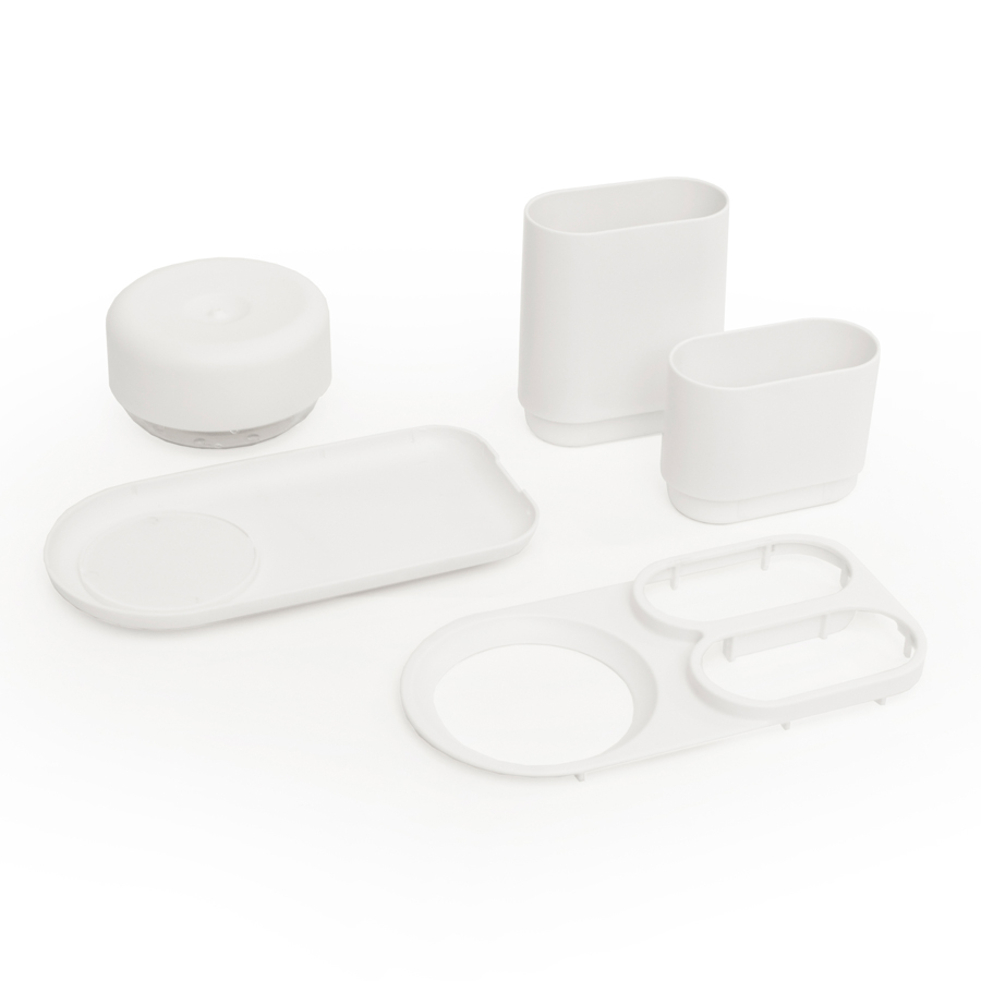 Do-Dish™ Caddy. Dish soap pump & sink organiser set - White. 21.5x11x13 cm. PET, plastic, silicone - 4