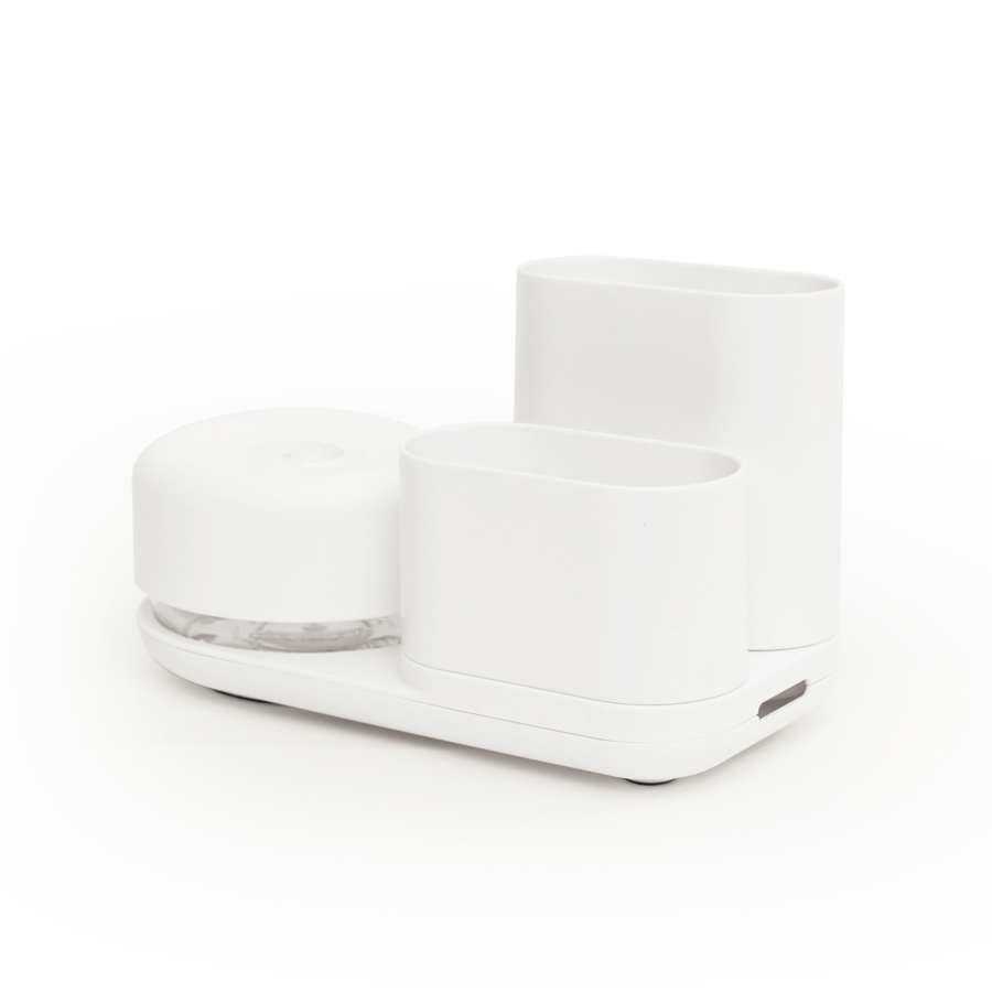 Do-Dish™ Caddy. Dish soap pump & sink organiser set - White . 21.5x11x13 cm. PET, plastic, silicone - 9