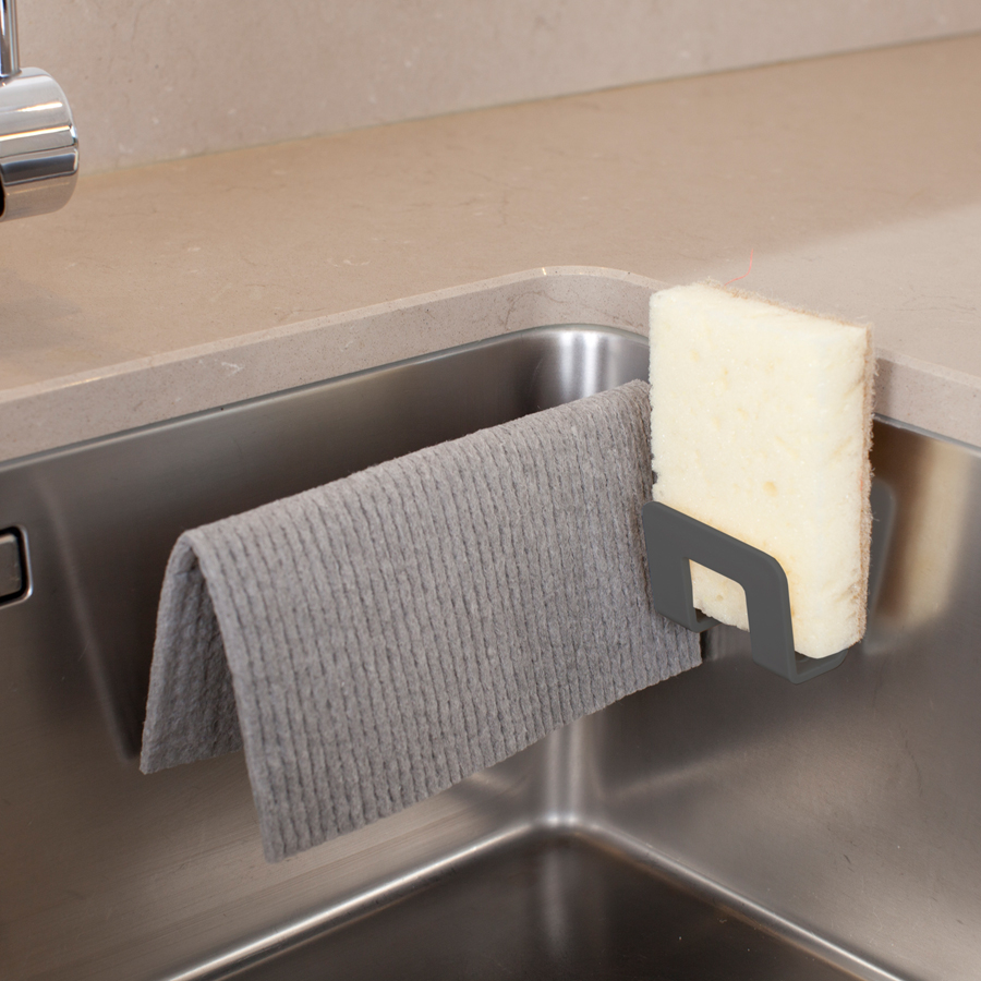 Suction Dishcloth and Sponge Holder. Suction Cup Fastener - Graphite Gray. 24x5x6 cm. Plastic (PP) - 9