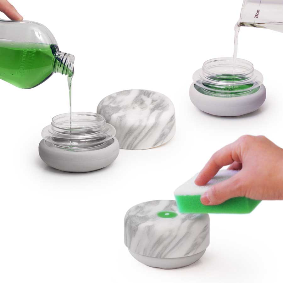 Dish Soap Dispenser Do-Dish™ - Marble decor / Light Gray. ø11x6,5 cm. PET, plastic, silicone - 2