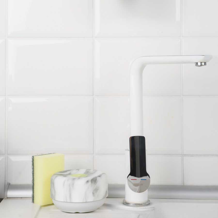 Sustainable Dish Soap Dispenser Do-Dish™ - Marble decor / Light Gray. ø11x6,5 cm. PET, plastic, silicone - 4