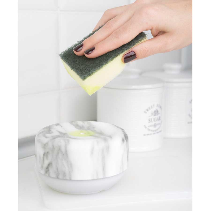Dish Soap Dispenser Do-Dish™ - Marble decor / Light Gray. ø11x6,5 cm. PET, plastic, silicone - 6