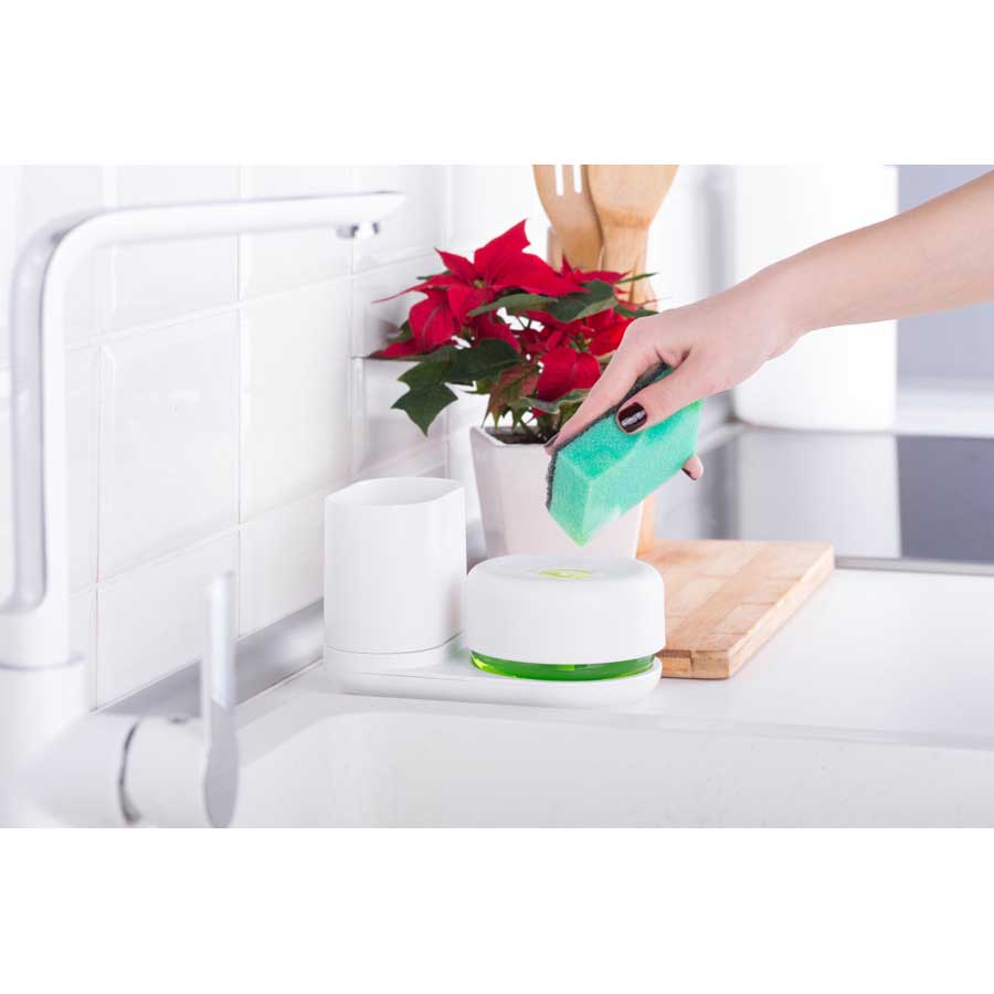 Do-Dish™ Caddy Compact. Dish Soap Pump & Sink Organiser Set. 
White -  18x11x10,7 cm. PET, plastic, silicone - 6