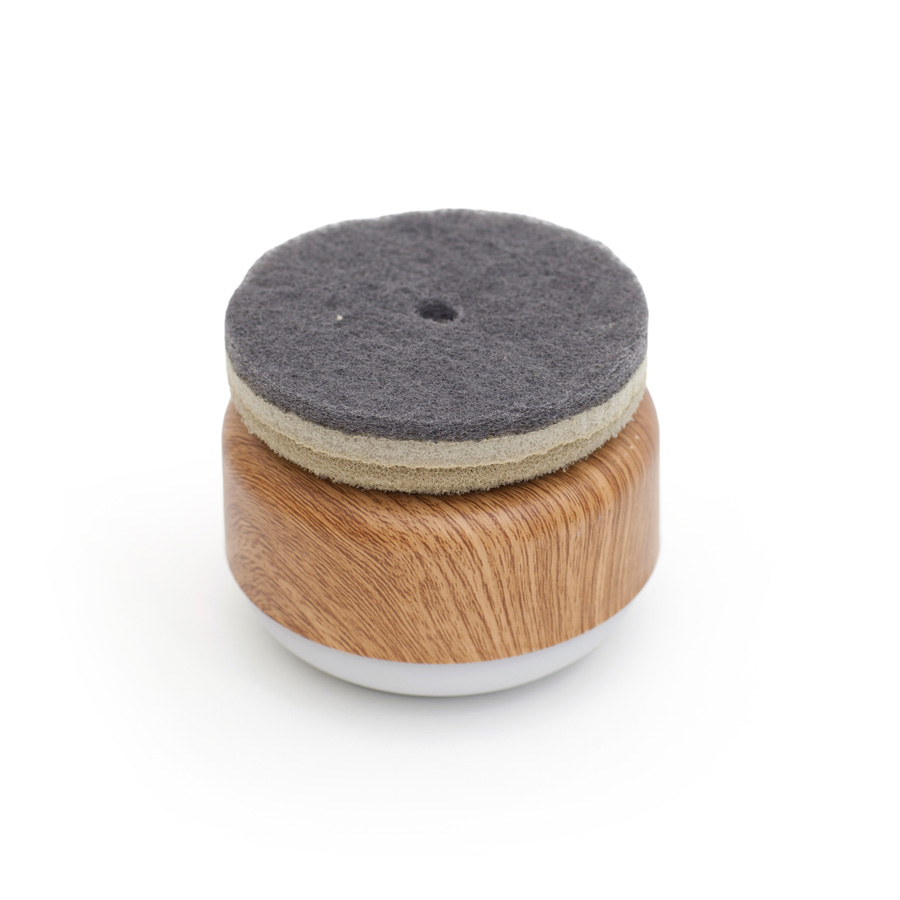 Sustainable Dish Soap Dispenser Do-Dish™ - Natural wood decor / Light Gray. ø11x6,5 cm. PET, plastic, silicone - 6