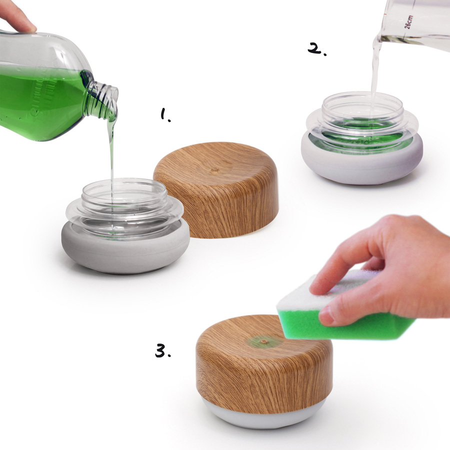 Dish Soap Dispenser Do-Dish™ - Natural wood decor / Light Gray. ø11x6,5 cm. PET, plastic, silicone - 7