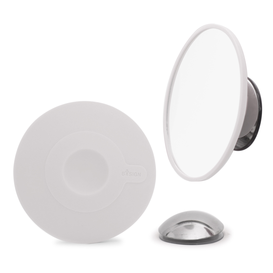 Detachable Make-up Mirror X5. AirMirror™. White. Hidden suction cup fitting. Magnetic fastener. ø 11,2 cm, 1,4 cm depth. Glass. Silicone - 8