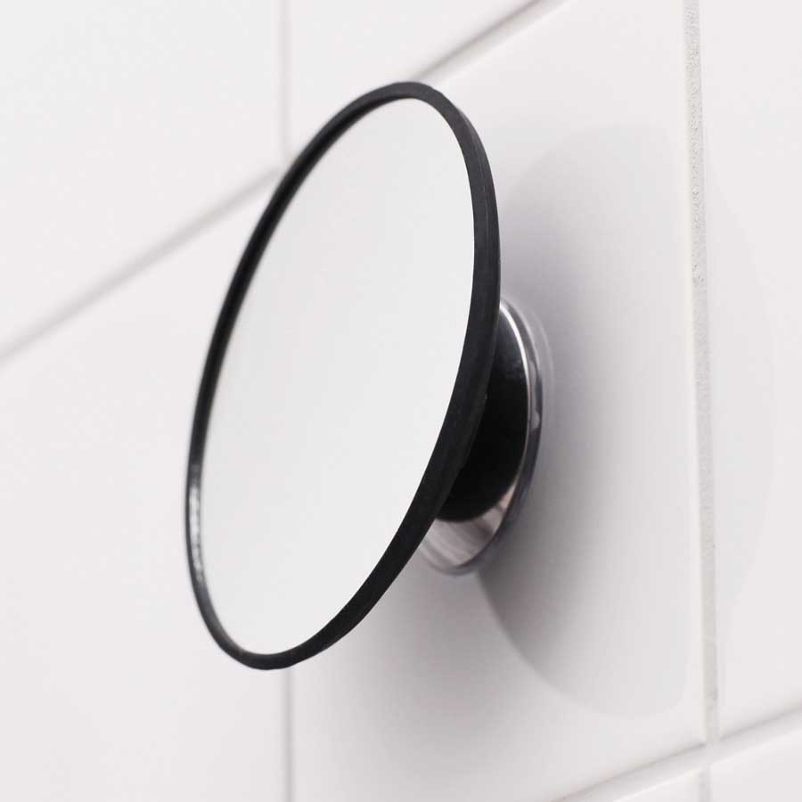 Detachable Make-up Mirror X5. AirMirror™. Black. Hidden suction cup fitting. Magnetic fastener. ø 11,2 cm, 1,4 cm depth. Glass. Silicone - 4