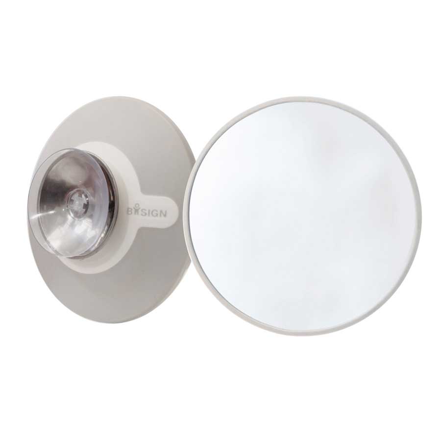 Detachable Make-up mirror. Suction cup & Magnetic fastener. Grey. ø 11,2 cm, 1,4 cm depth. Glass. Plastic - 6