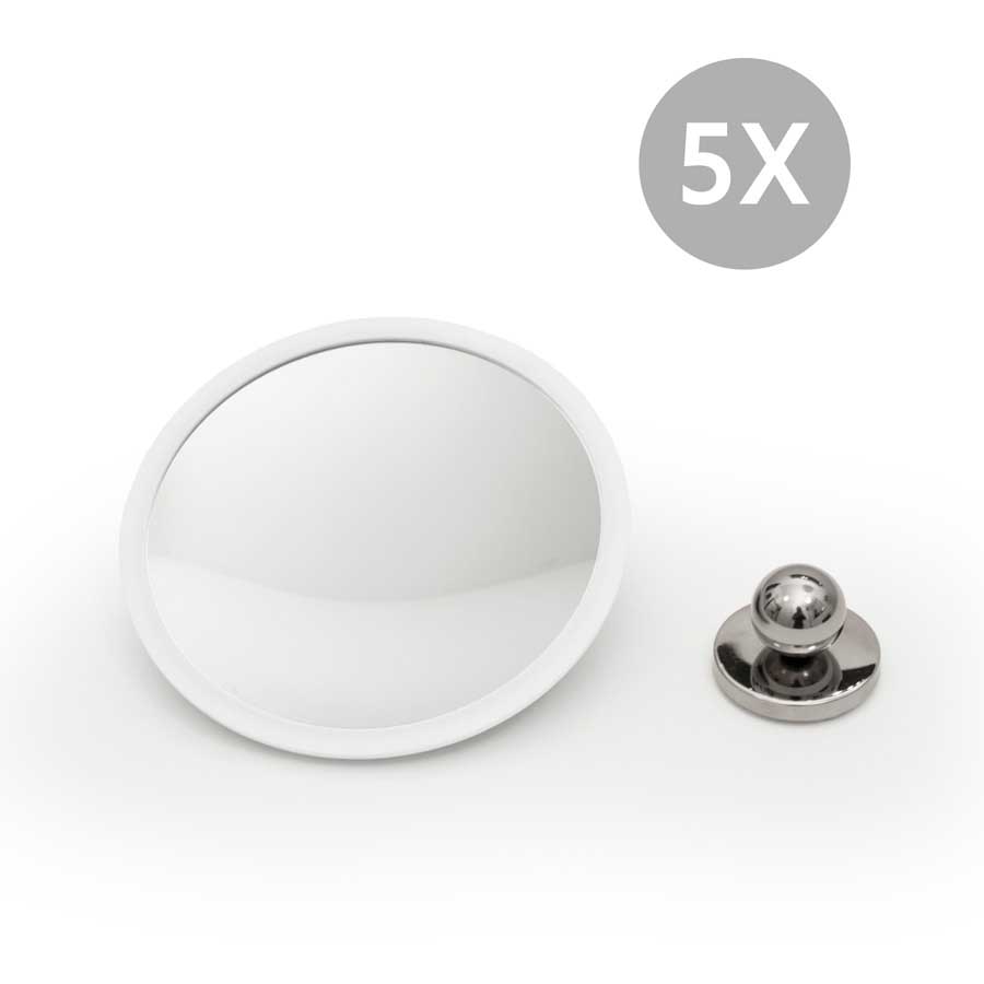Detachable Make-up Mirror X5. AirMirror™ PLUS. Hidden suction cup fitting. Magnetic fastener. White. ø 16,5 cm, 3 cm depth. Glass. Silicone