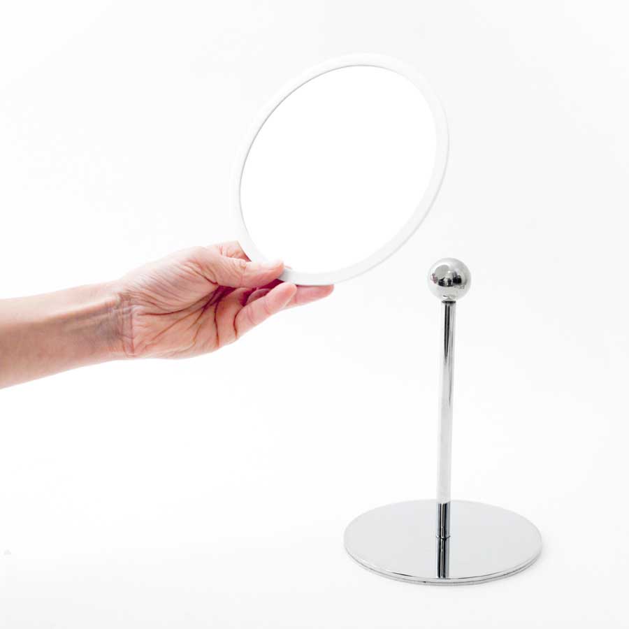 AirMirror™ Table Stand. Detachable Make-up Mirror X5 - White. ø 16,5 cm, 3 cm depth. Glass. Silicone - 1
