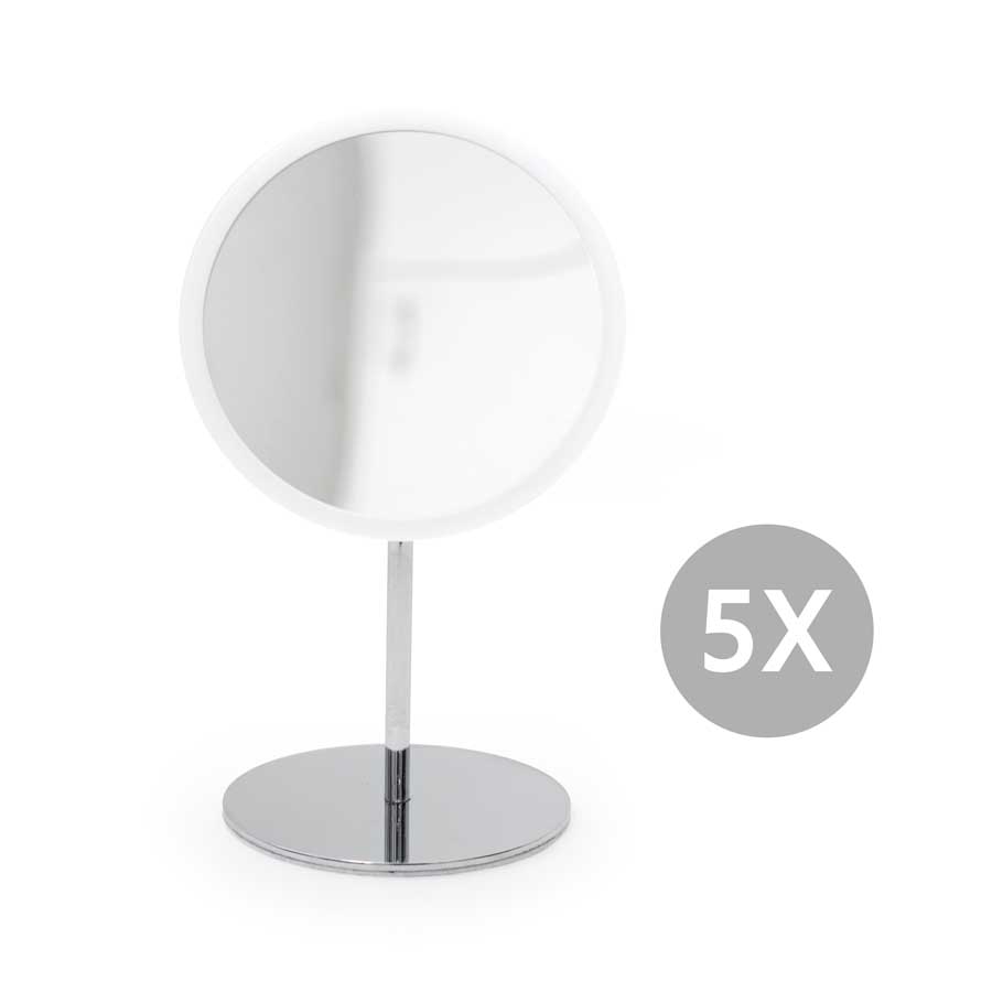 AirMirror™ Table Stand. Detachable Make-up Mirror X5 - Chromed steel base. White mirror. ø 16,5 cm, 3 cm depth. Glass. Silicone - 6