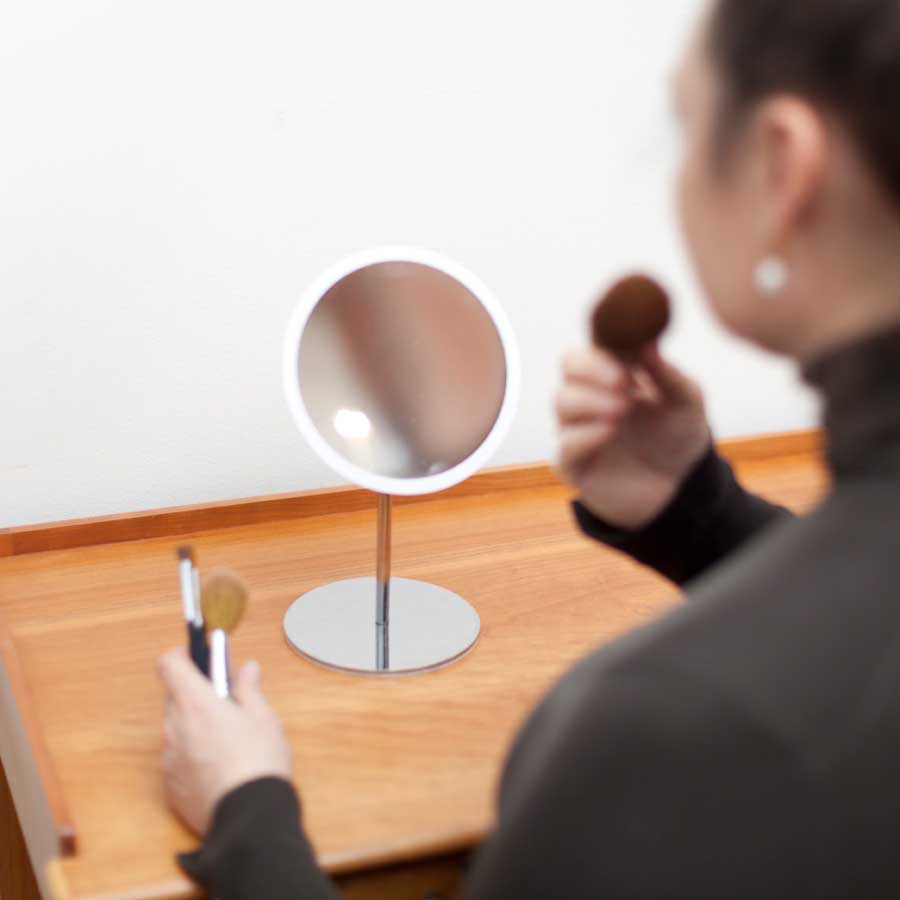 AirMirror™ Table Stand. Detachable Make-up Mirror X5 - Chromed steel base. White mirror. ø 16,5 cm, 3 cm depth. Glass. Silicone - 8