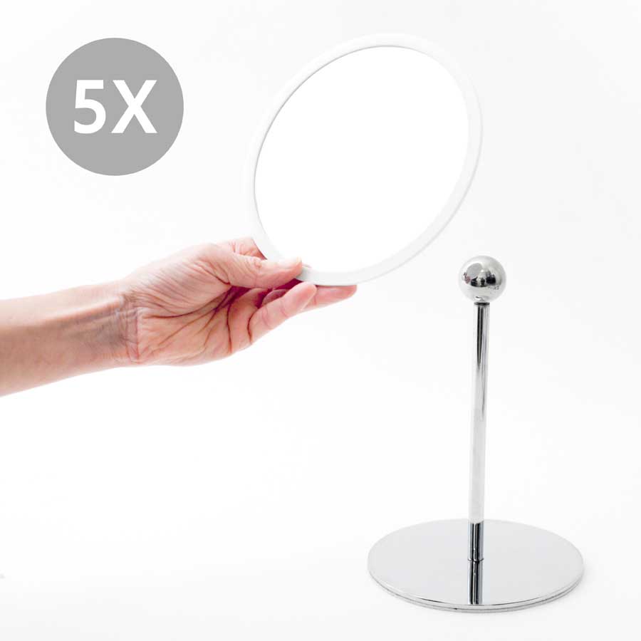AirMirror™ Table Stand. Detachable Make-up Mirror X5 - Chromed steel base. White mirror. ø 16,5 cm, 3 cm depth. Glass. Silicone - 9
