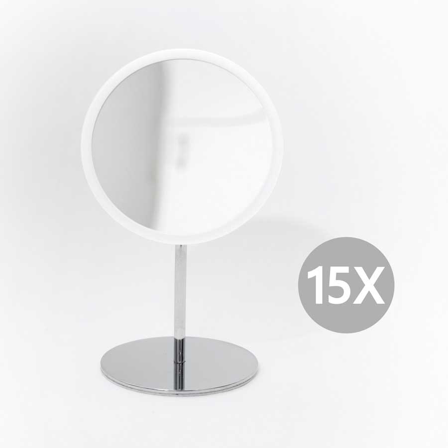 AirMirror™ Table Stand. Detachable Make-up Mirror X15 - White. ø 16,5 cm, 3 cm depth. Glass. Silicone