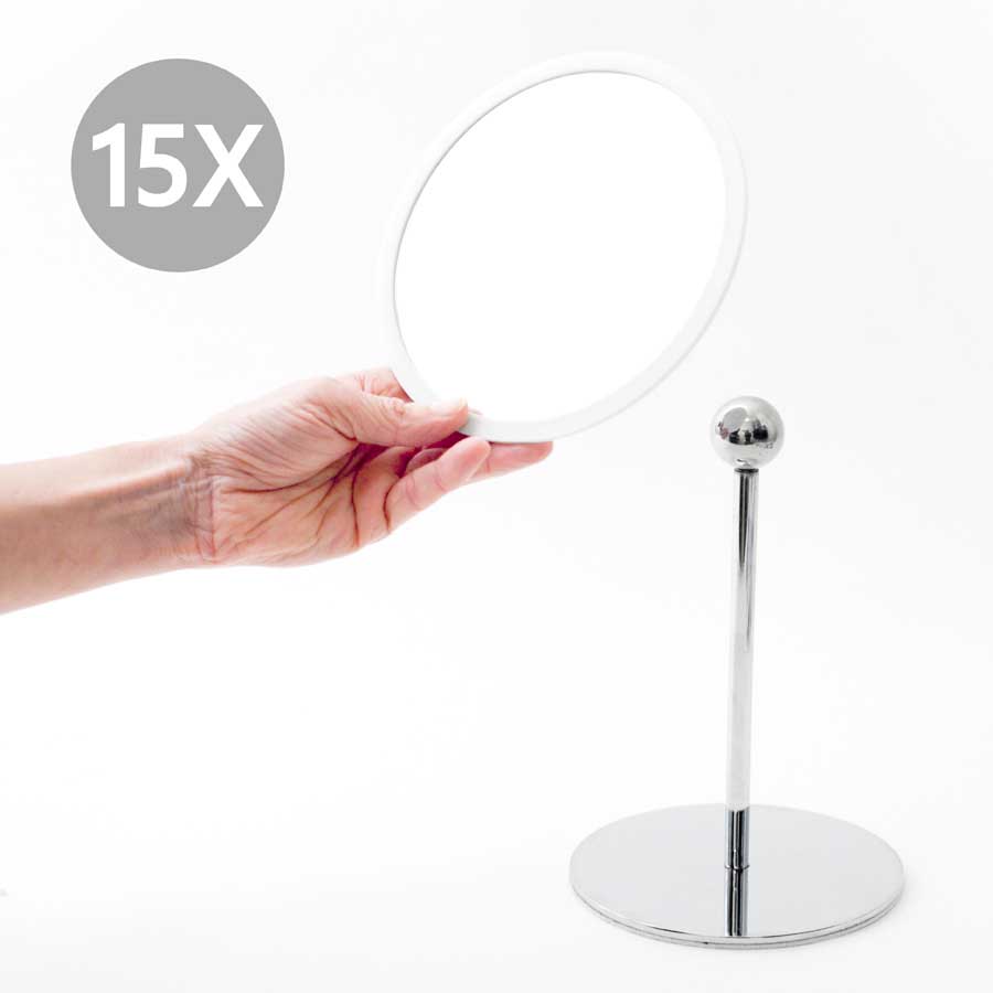 AirMirror™ Table Stand. Detachable Make-up Mirror X15 - White. ø 16,5 cm, 3 cm depth. Glass. Silicone - 9