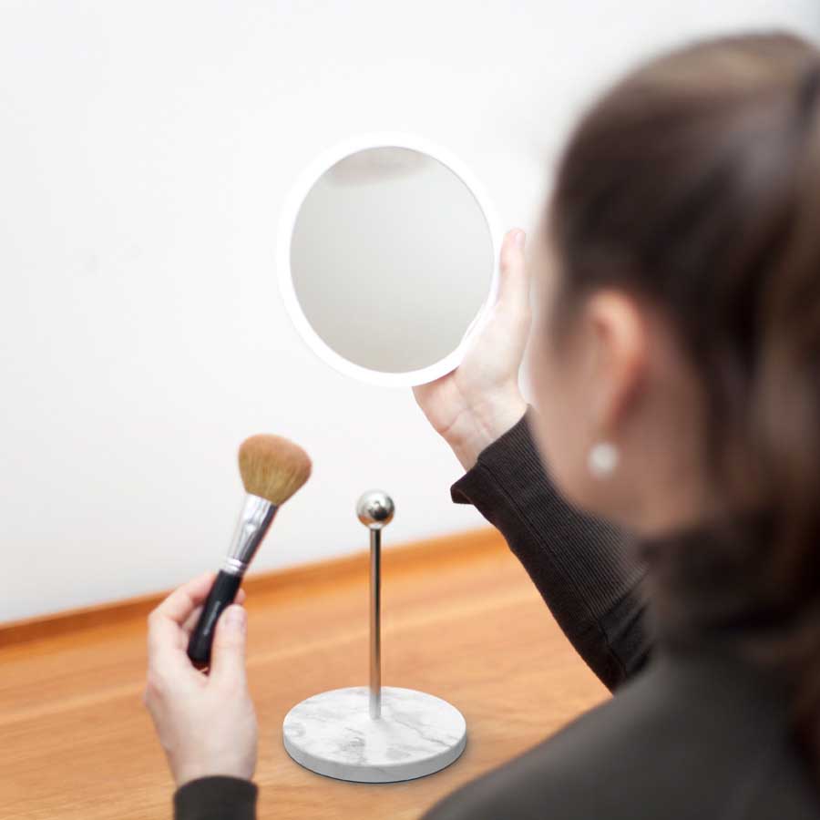 Detachable Make-up Mirror X5 AirMirror™ - Marble stone base. White mirror.Magnetic fastener. ø 16,5 cm, 3 cm depth. Glass. Silicone - 2
