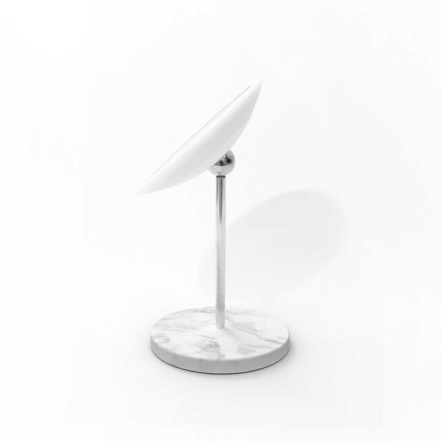 AirMirror™ Table Stand. Detachable Make-up Mirror X5 - White, grey. Marble stone base. ø 16,5 cm, 3 cm depth. Glass. Silicone - 5