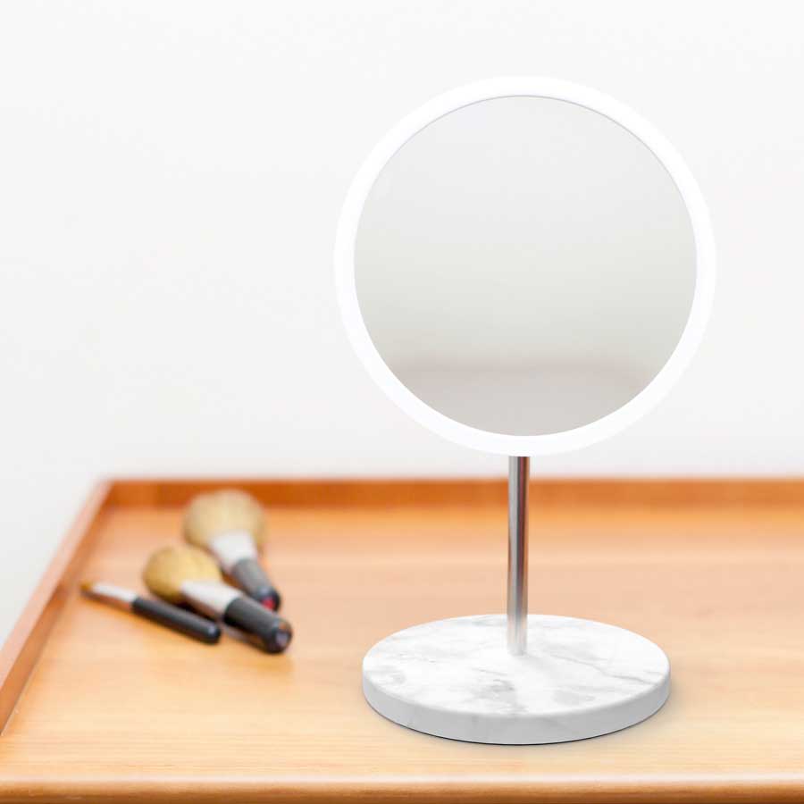 Detachable Make-up Mirror X5 AirMirror™ - Marble stone base. White mirror.Magnetic fastener. ø 16,5 cm, 3 cm depth. Glass. Silicone - 6