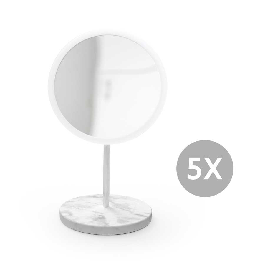 AirMirror™ Table Stand. Detachable Make-up Mirror X5 - White, grey. Marble stone base. ø 16,5 cm, 3 cm depth. Glass. Silicone - 9