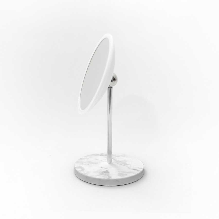 AirMirror™ Table Stand. Detachable Make-up Mirror X15 - White, grey. Marble stone base. ø 16,5 cm, 3 cm depth. Glass. Silicone - 3