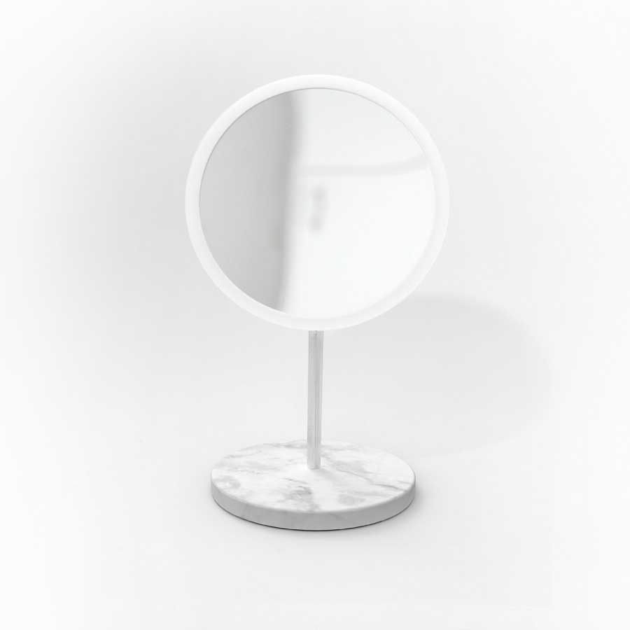 AirMirror™ Table Stand. Detachable Make-up Mirror X15 - White, grey. Marble stone base. ø 16,5 cm, 3 cm depth. Glass. Silicone - 8