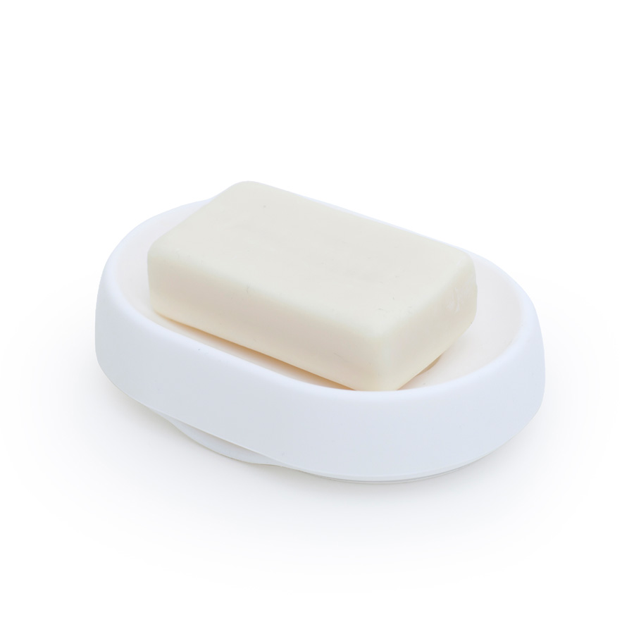 Silicone Soap Saver Flow PLUS. Oval. Hidden runoff spout - White. 14x10x3,5 cm. Silicone